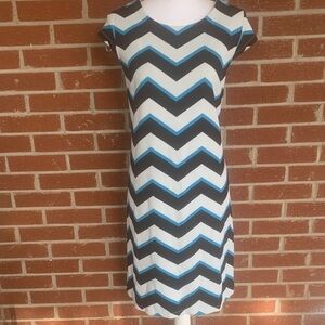 Madison Leigh Black and Blue Chevron Midi Dress